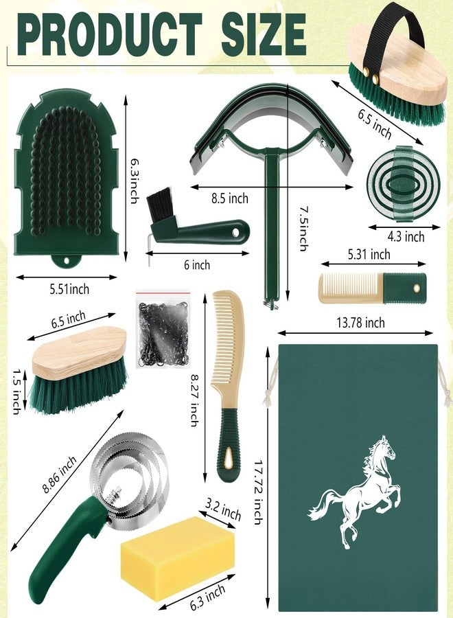 Abbylike 12 Pieces Horse Grooming Kit Racing Festival Tack Room Supplies Horse Brush Sets Equine Care Cleaning Kit Shedding Grooming Massaging Tools (Khaki and Green) - Image 2
